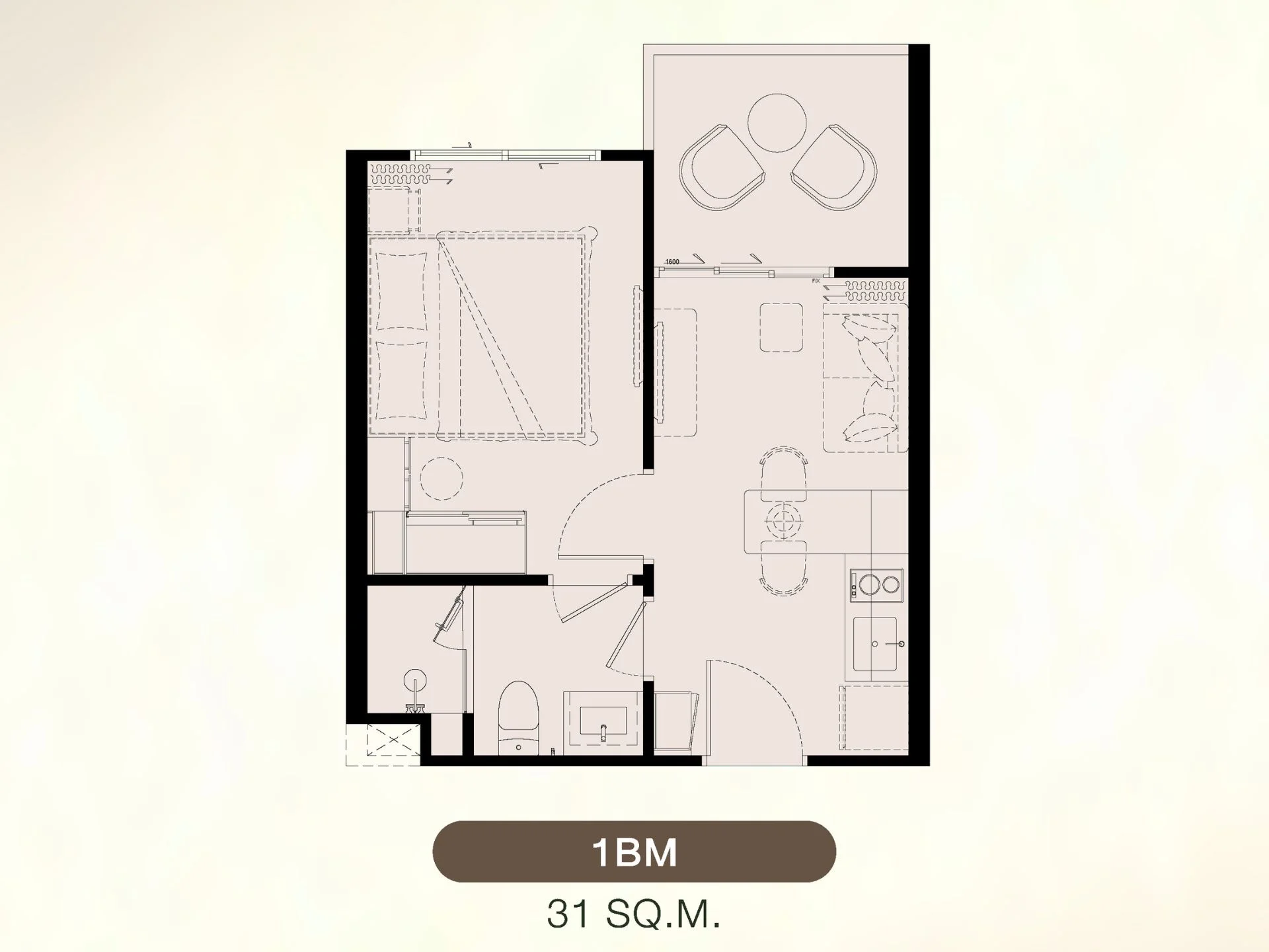 Unit Plan 1Bedroom 31sqm The Title Biancana Phuket Surin
