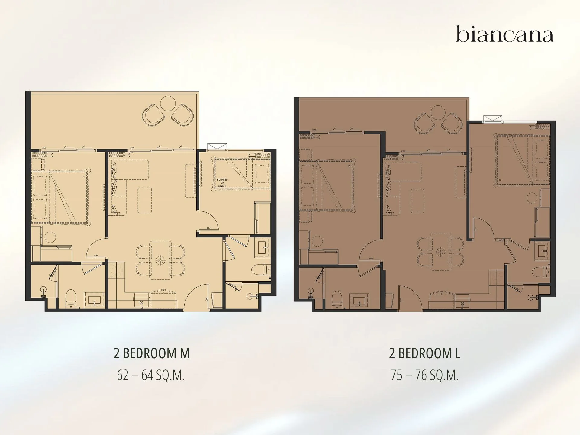 Unit plan 2 bedroom 62 sqm The Title Biancana Surin