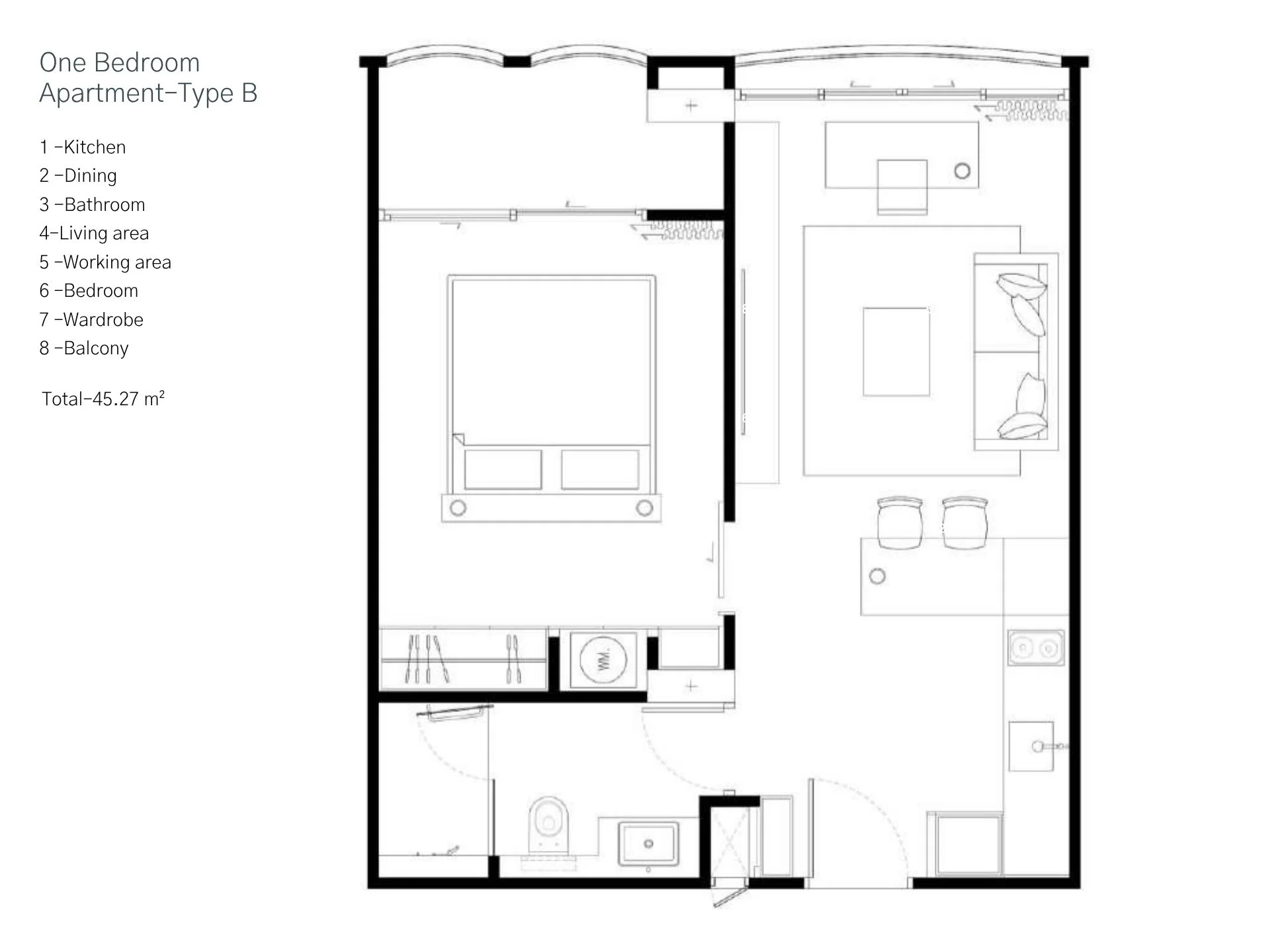 Unit Plan 1 bedroom 45 sqm Harmony Rawai