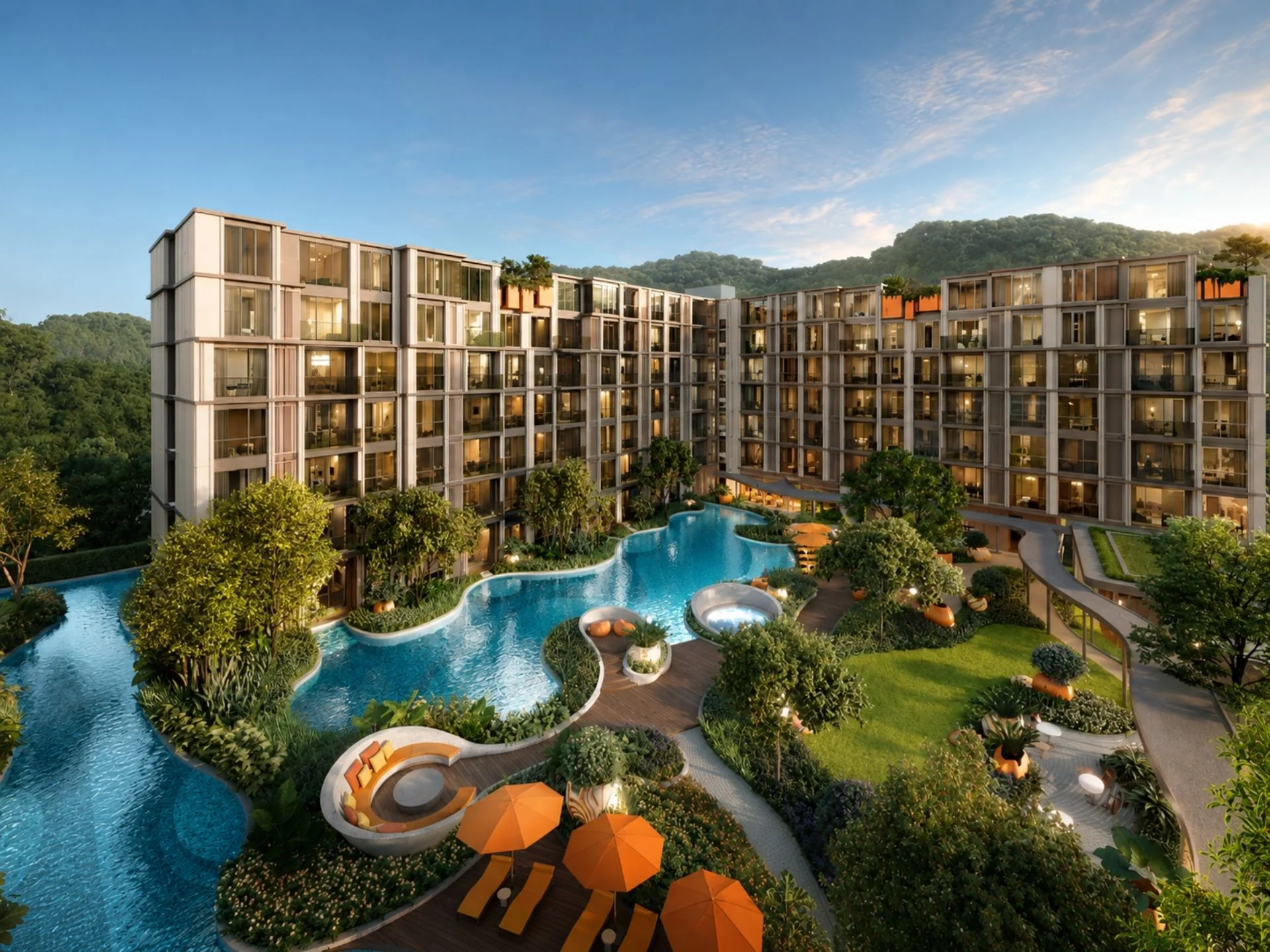 Бассейн и благоустроенный двор в Canvaz Palette, Cherng Talay