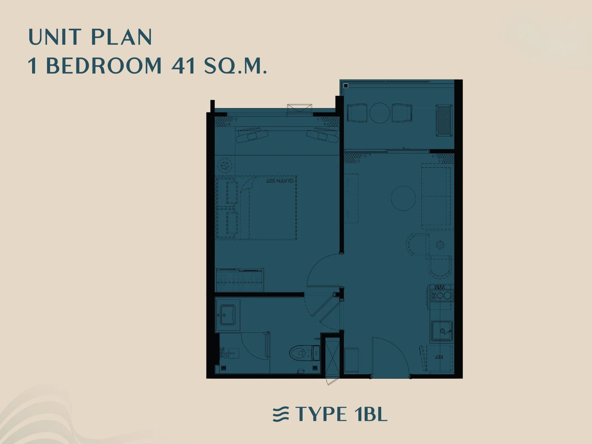 Unit Plan 1 bedroom 41 sqm The Title Modeva