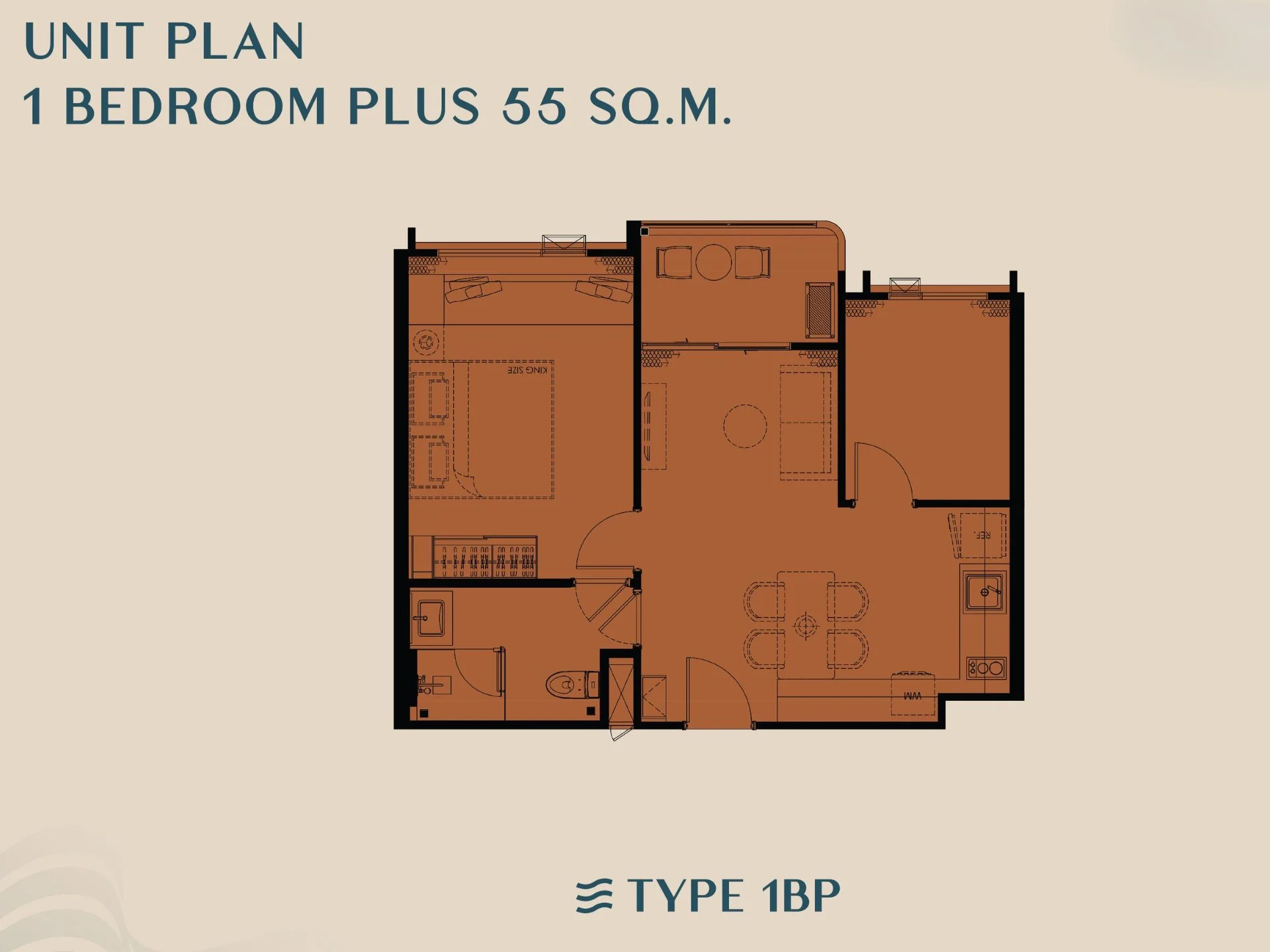 Unit Plan 1 bedroom 55 sqm The Title Modeva