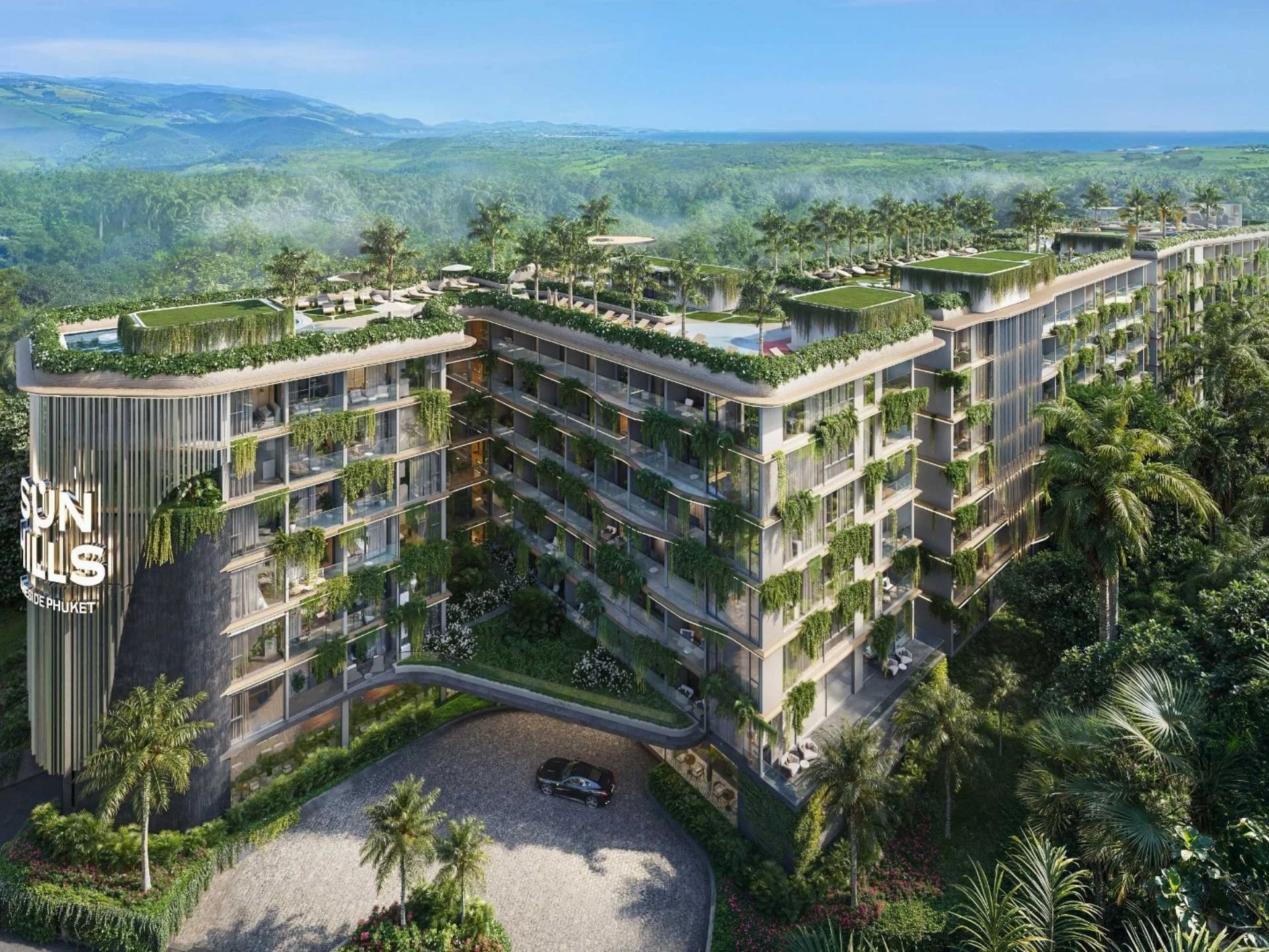 Architecture of Sun Hills Lakeside complex with sea view, Bang Tao