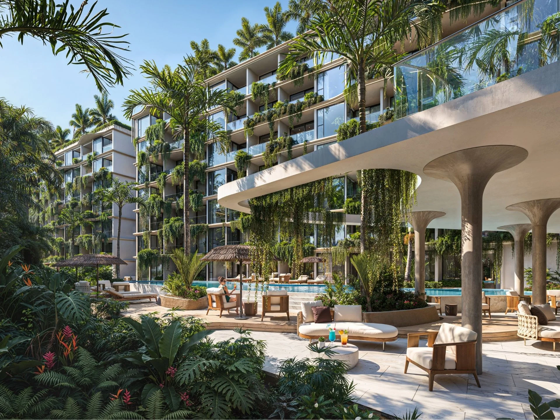 Landscaped pool area with lounge seating at Sun Hills Lakeside, Bang Tao