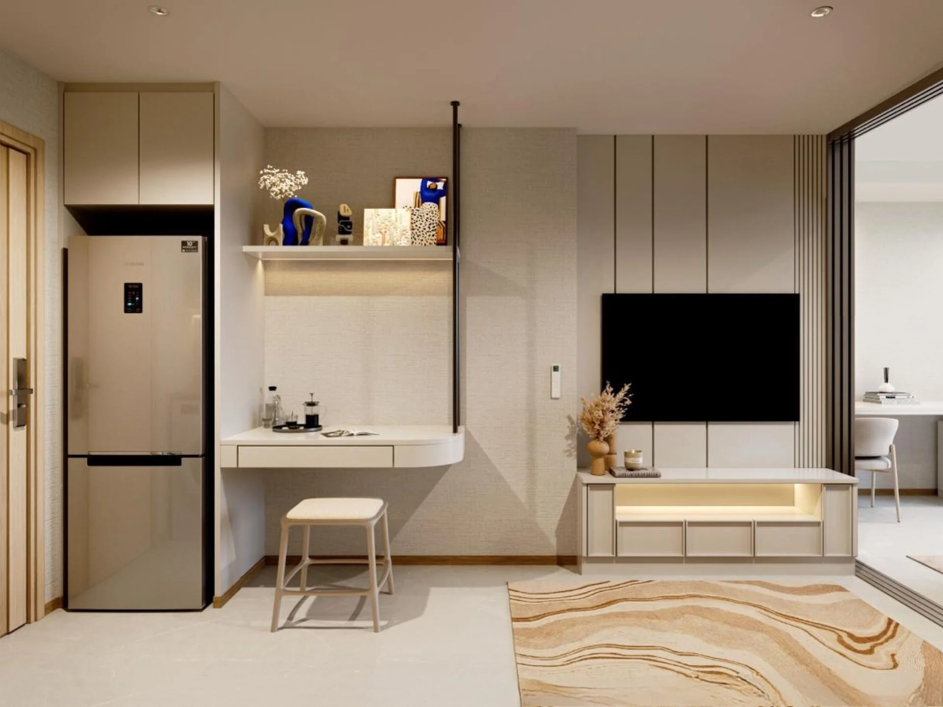 Интерьер студии с кухней и спальной зоной в VIBE Residence, Каро