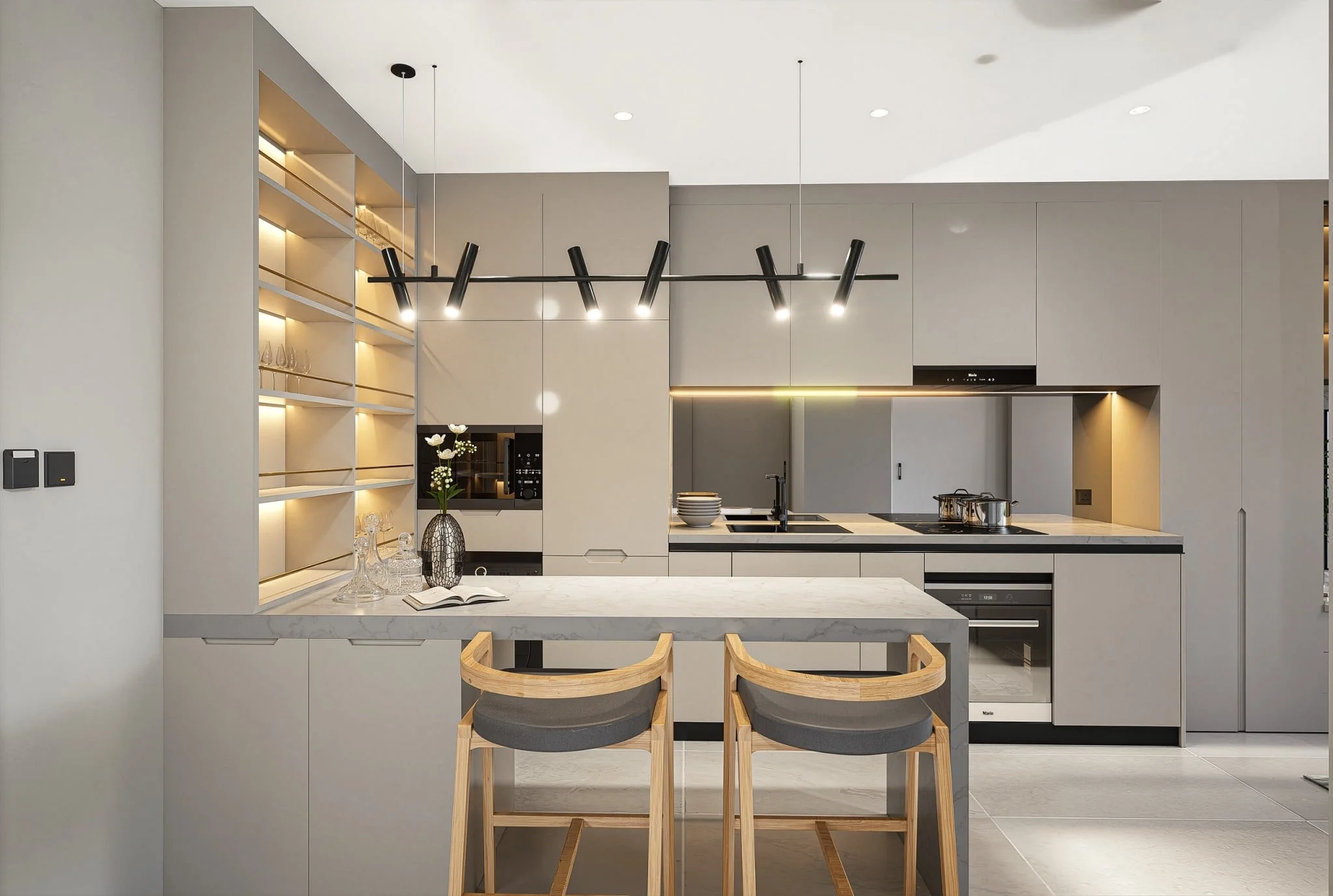 Интерьер кухни в 1-комнатной квартире Wallaya Residence Nai Harn, Пхукет