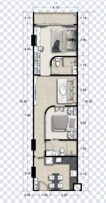 2 bedroom 60 sqm unit plan