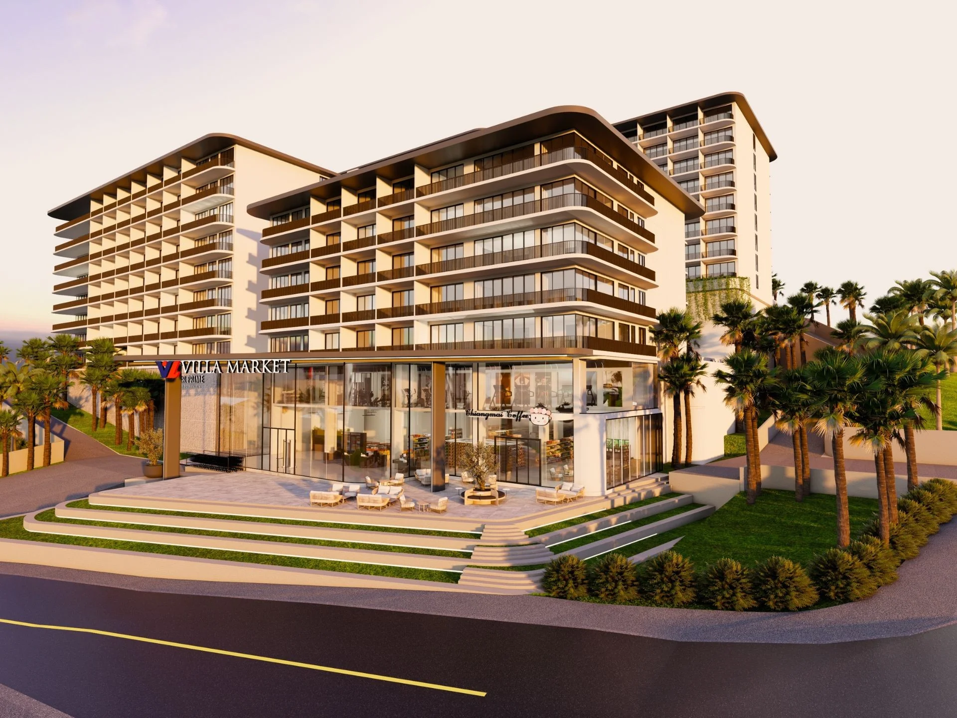 Архитектура Ever Prime Residences с розничными магазинами на первом этаже, Каро