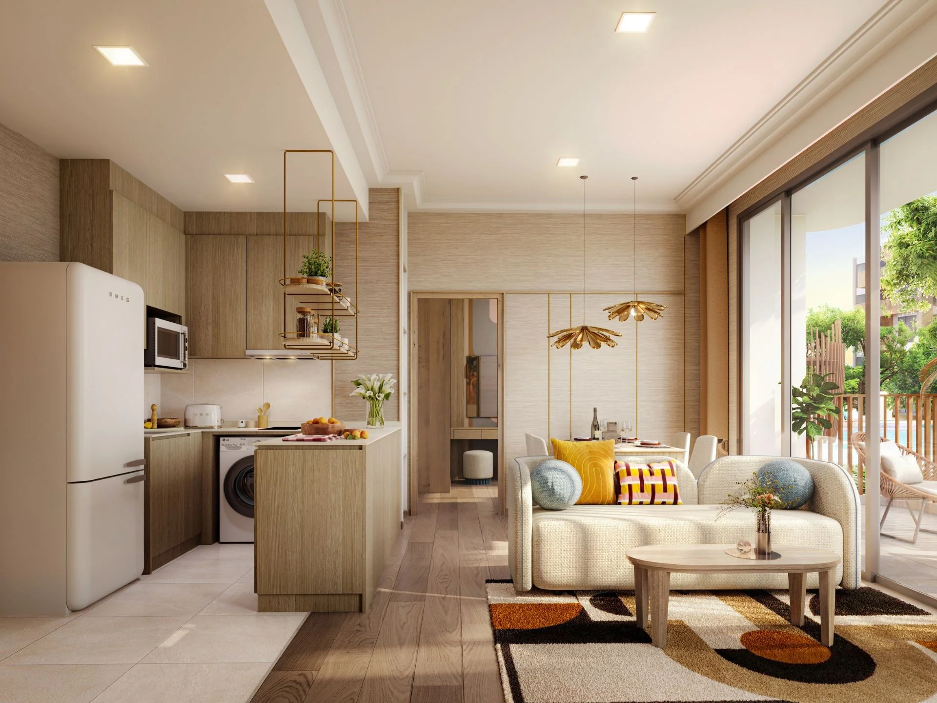 Intérieur ouvert salon-cuisine dans un appartement 1 chambre à Canvas, Cheng Talay