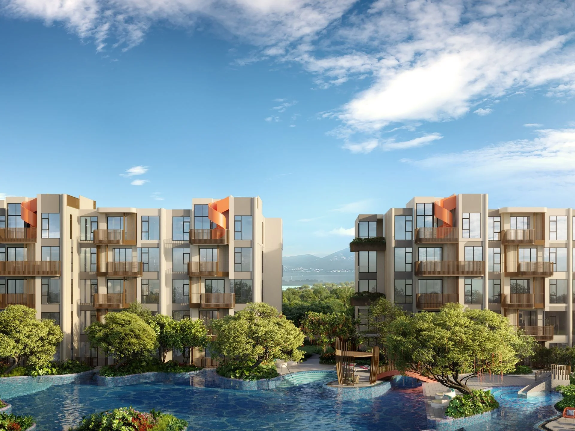 Architektur und Poolbereich der Canvas Apartments, Cheng Talay, Thailand